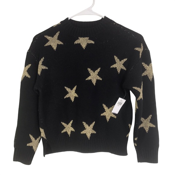 NWT Old Navy Star Sweater Girl's M 8 Black Gold Long Sleeve - Picture 4 of 7